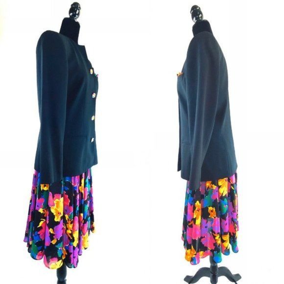 Kasper for ASL Jacket & Skirt Suit Set  Womens 90s Vintage Sz 6 Crystal Buttons - Picture 3 of 14